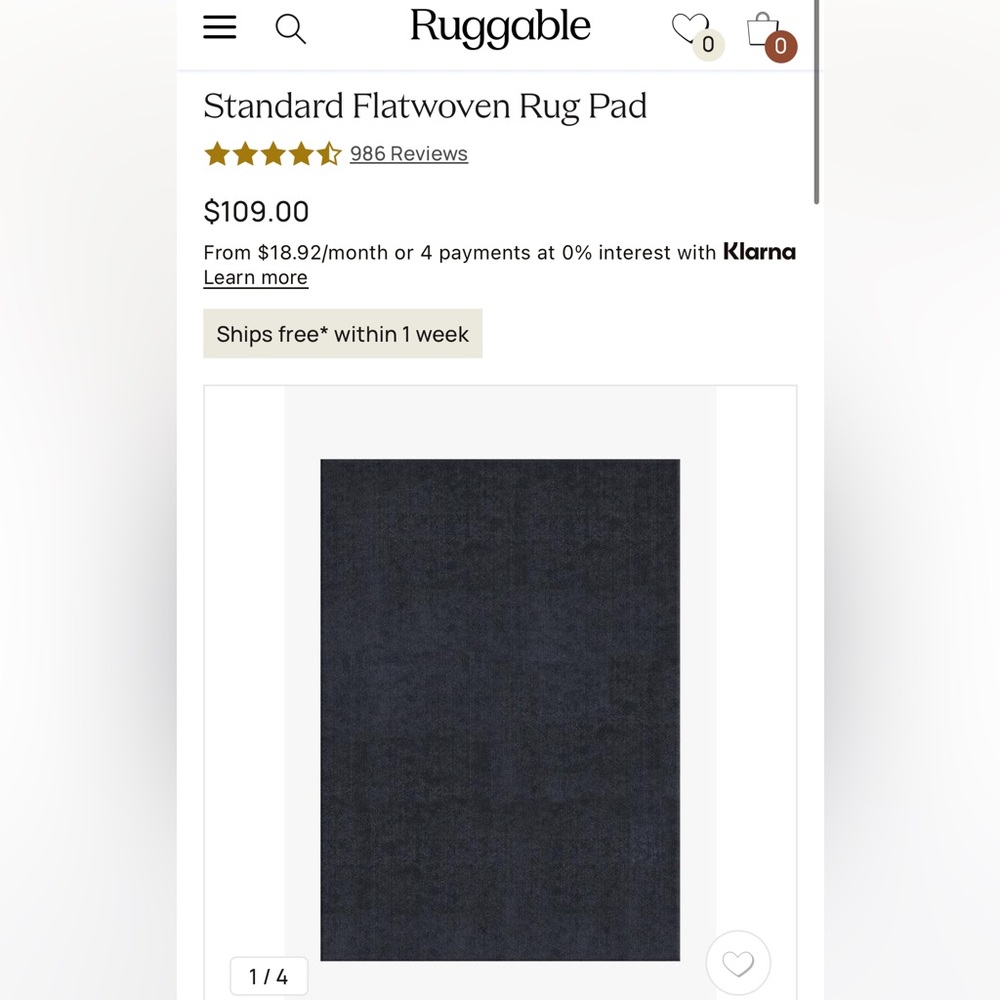 Ruggable pad 5 x 7 - due to cost of shipping, I can’t reduce price by much